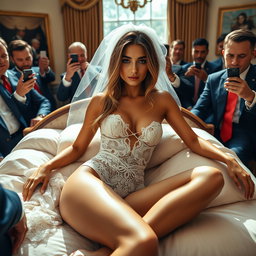Set in the opulent Oval Office, a captivating 18-year-old Arabic woman embodies allure with her gorgeous, thin figure characterized by petite breasts, a tiny waist, and very wide hips