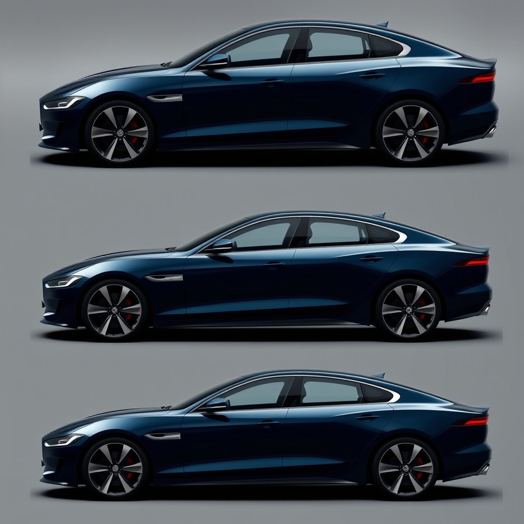 A Cobra A sedan designed for a company car, inspired by the sleek lines and dynamic stance of the Jaguar F-Pace, yet featuring more austere and refined elements