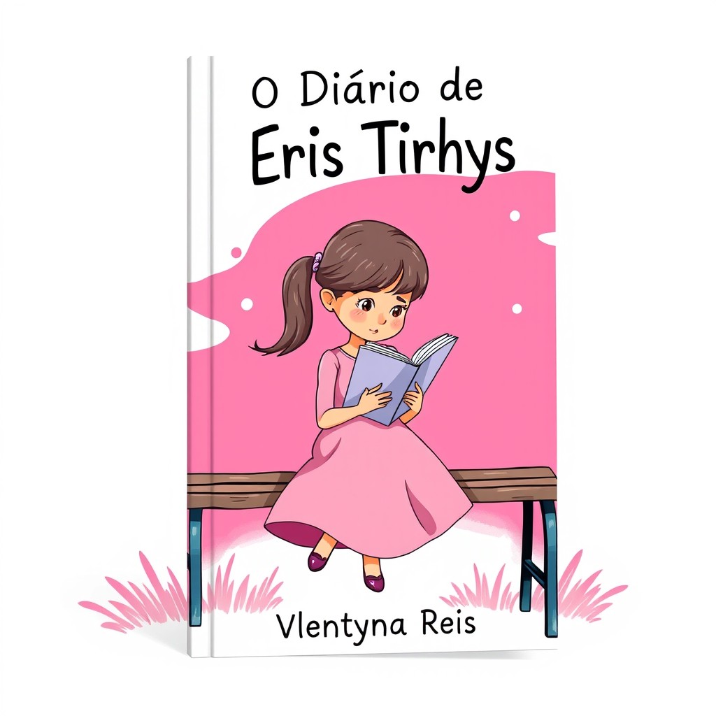 A cartoon style book cover featuring a girl sitting on a bench, engrossed in reading a book