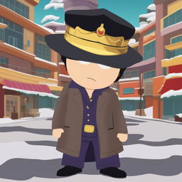 A digital art image depicting Jotaro Kujo in a more pronounced South Park style