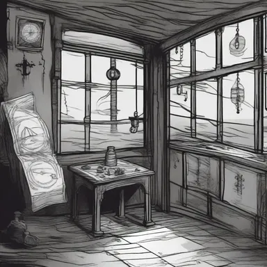 Lost in the haunted ship, the protagonist stumbled upon an eerie navigational instrument with dark symbols and mysterious powers.