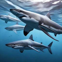 A stunning hyper-realistic digital art piece, showcasing a unique concept of 'Hairy Sharks'