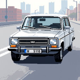A pixel art representation of a silver VAZ 2110 car, showcasing its distinctive features in a retro style
