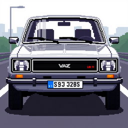 A pixel art representation of a silver VAZ 2110 car, showcasing its distinctive features in a retro style