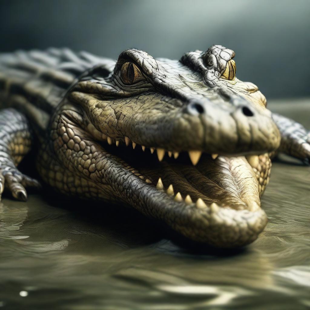 An extraordinary hyper-realistic digital art piece, portraying a unique concept of a 'Furry Crocodile'