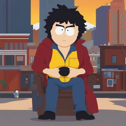 A digital art image depicting Spike Spiegel from Cowboy Bebop in the classic South Park style