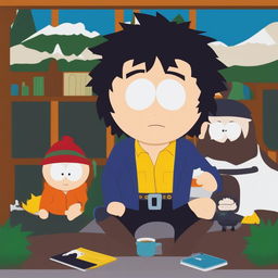 A digital art image depicting Spike Spiegel from Cowboy Bebop in the classic South Park style