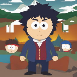 A digital art image depicting Spike Spiegel from Cowboy Bebop in the classic South Park style