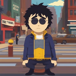 A digital art image depicting Spike Spiegel from Cowboy Bebop in the classic South Park style