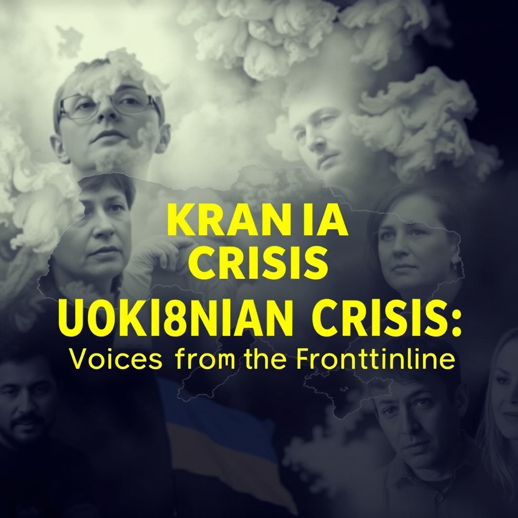 An eye-catching and dramatic thumbnail for a video podcast discussing the Ukrainian crisis, featuring an outline of the map of Ukraine prominently in the center