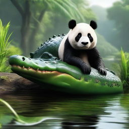 A captivating hyper-realistic digital art piece, illustrating an unusual concept of a 'Panda Crocodile'