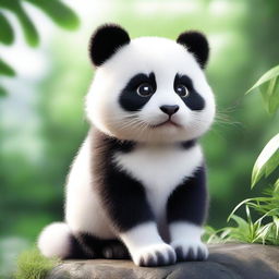 A mesmerizing hyper-realistic digital art piece, presenting an imaginative concept of a 'Panda Cat'