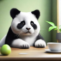 A mesmerizing hyper-realistic digital art piece, presenting an imaginative concept of a 'Panda Cat'