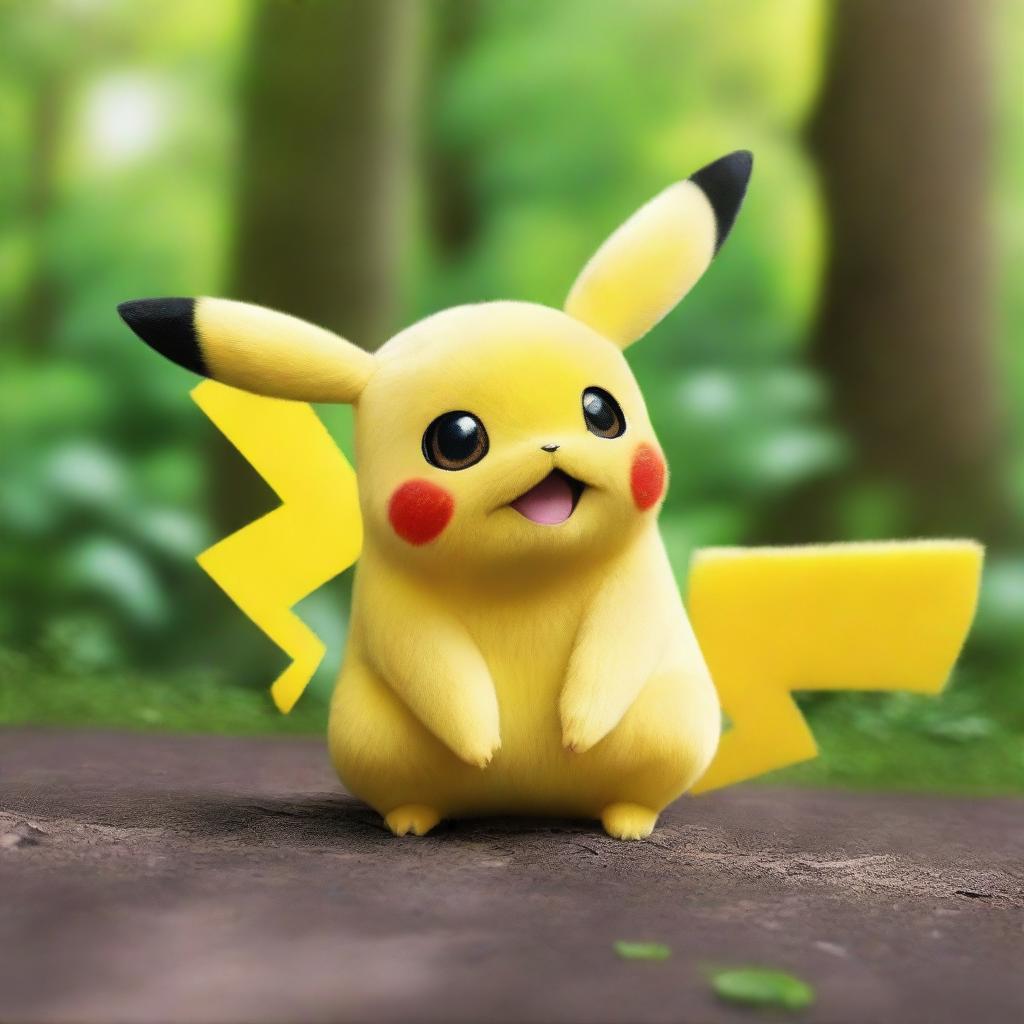 An astonishingly hyper-realistic photograph of Pikachu, imagined in real-life