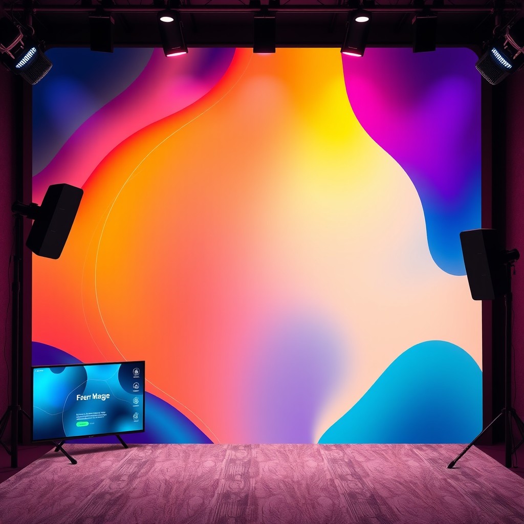 A modern and sleek video studio background featuring a blend of vibrant and calming colors