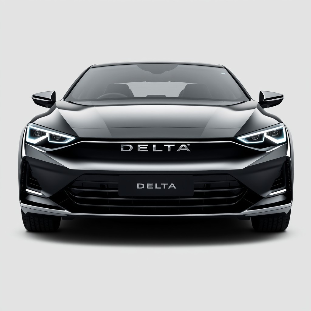 A business-class liftback car featuring a striking design with a DELTA logo prominently displayed