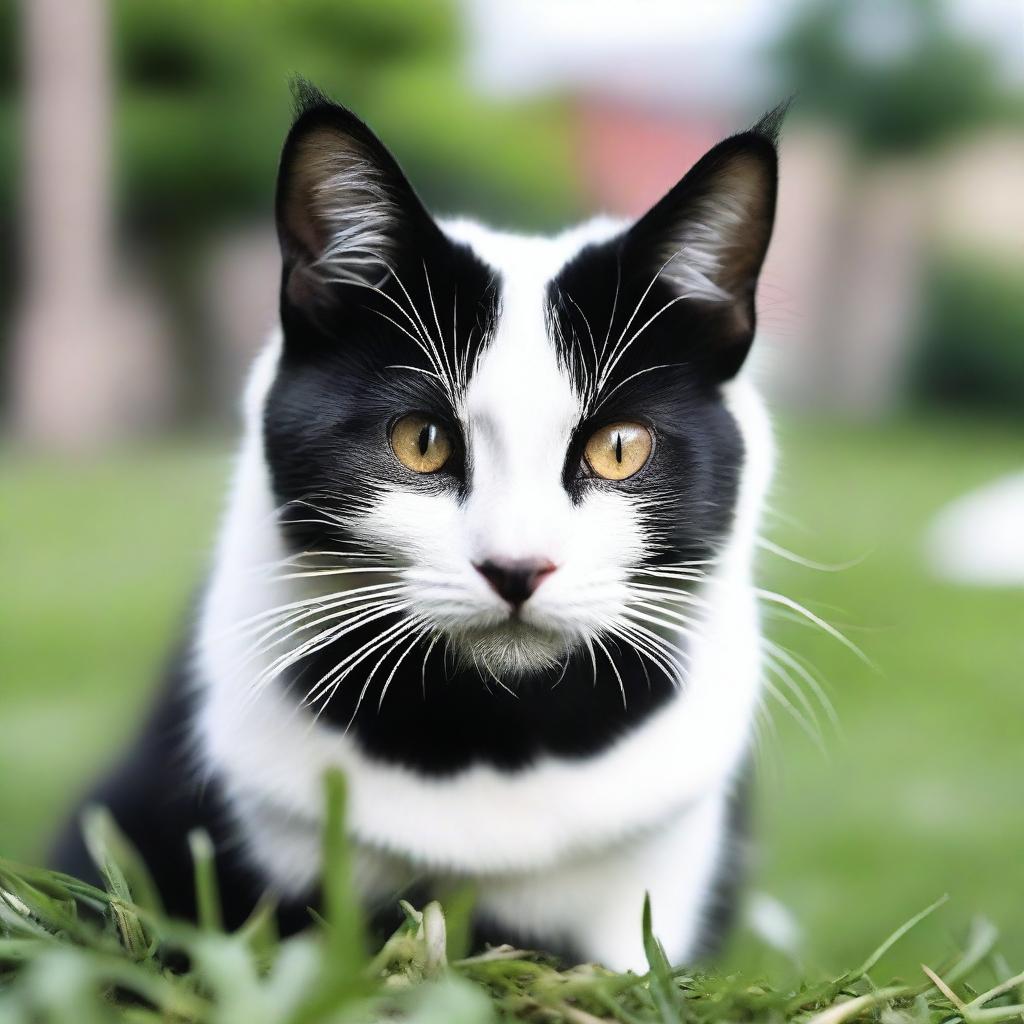 A high-quality, real-life photograph showcasing a 'Panda Cat', a domestic cat with panda-like markings