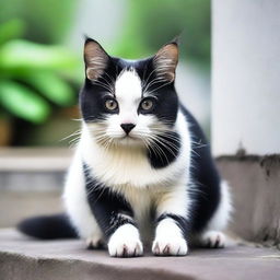 A high-quality, real-life photograph showcasing a 'Panda Cat', a domestic cat with panda-like markings