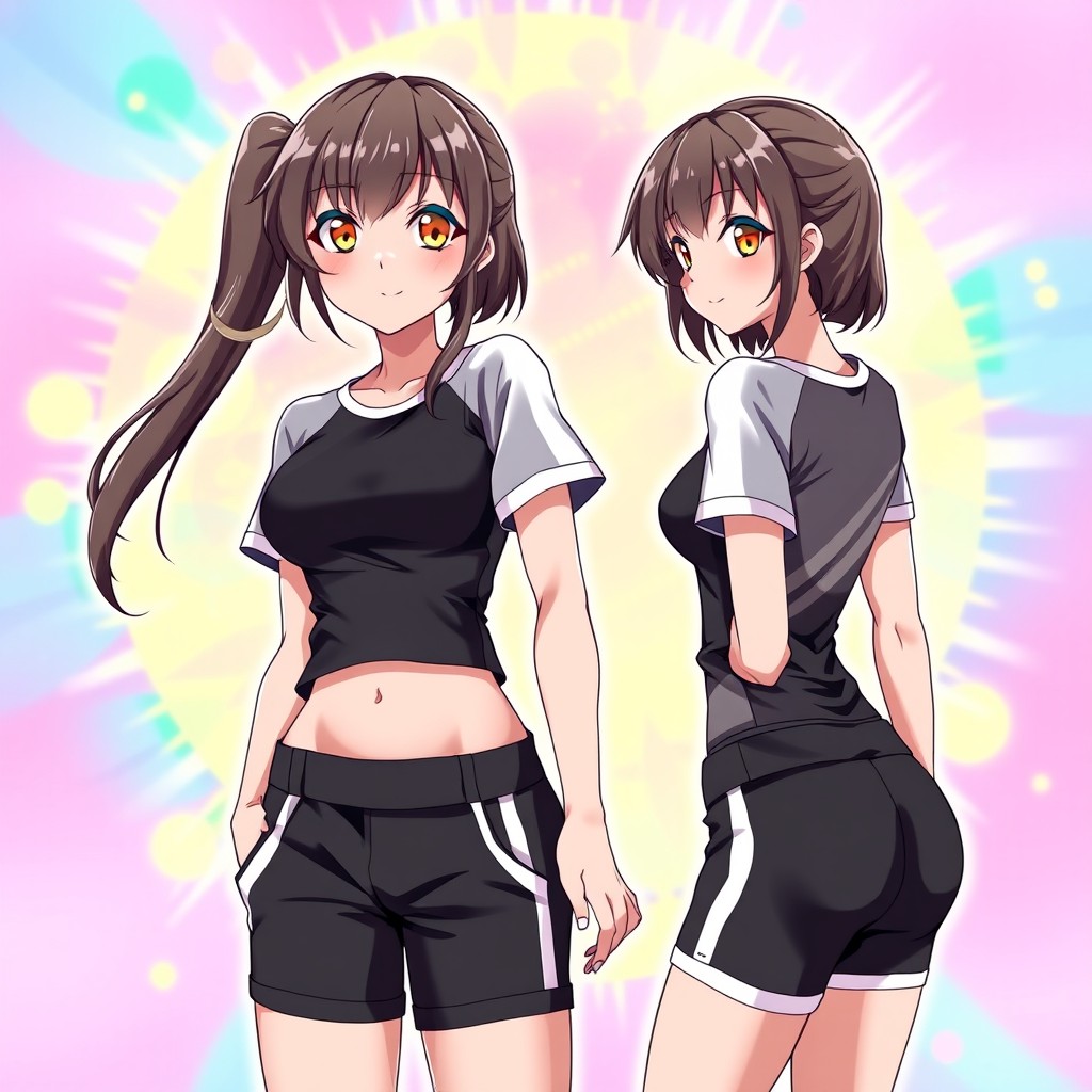 An anime girl with a beautiful figure, showcased from different angles