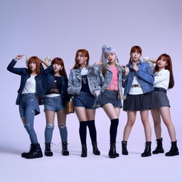 The members of TXT re-imagined as girls, dressed in outfits that reflect their individual personalities while still maintaining their cohesive group style