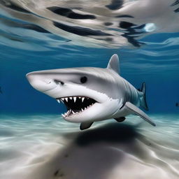 A high-quality, real-life photograph depicting a shark with unusual panda-like coloration