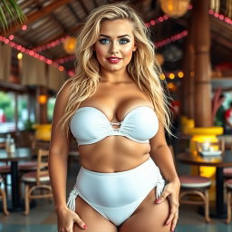 A full-length photograph capturing a big, beautiful young woman with an innocent and cute expression