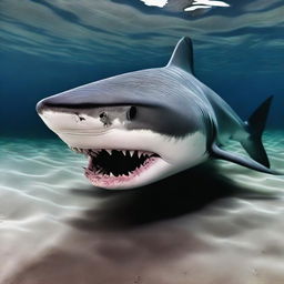 A high-quality, real-life photograph depicting a shark with unusual panda-like coloration