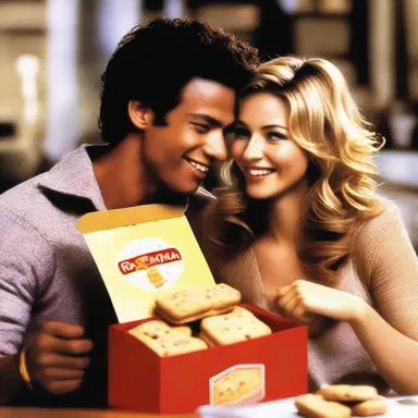 In the romantic comedy movie, the main characters share a box of ratafia biscuits while on their first date.