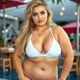 A full-length photograph of a very thick, big, beautiful young woman with a cute and innocent expression