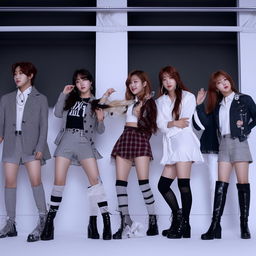 The members of TXT re-imagined as girls, dressed in outfits that reflect their individual personalities while still maintaining their cohesive group style