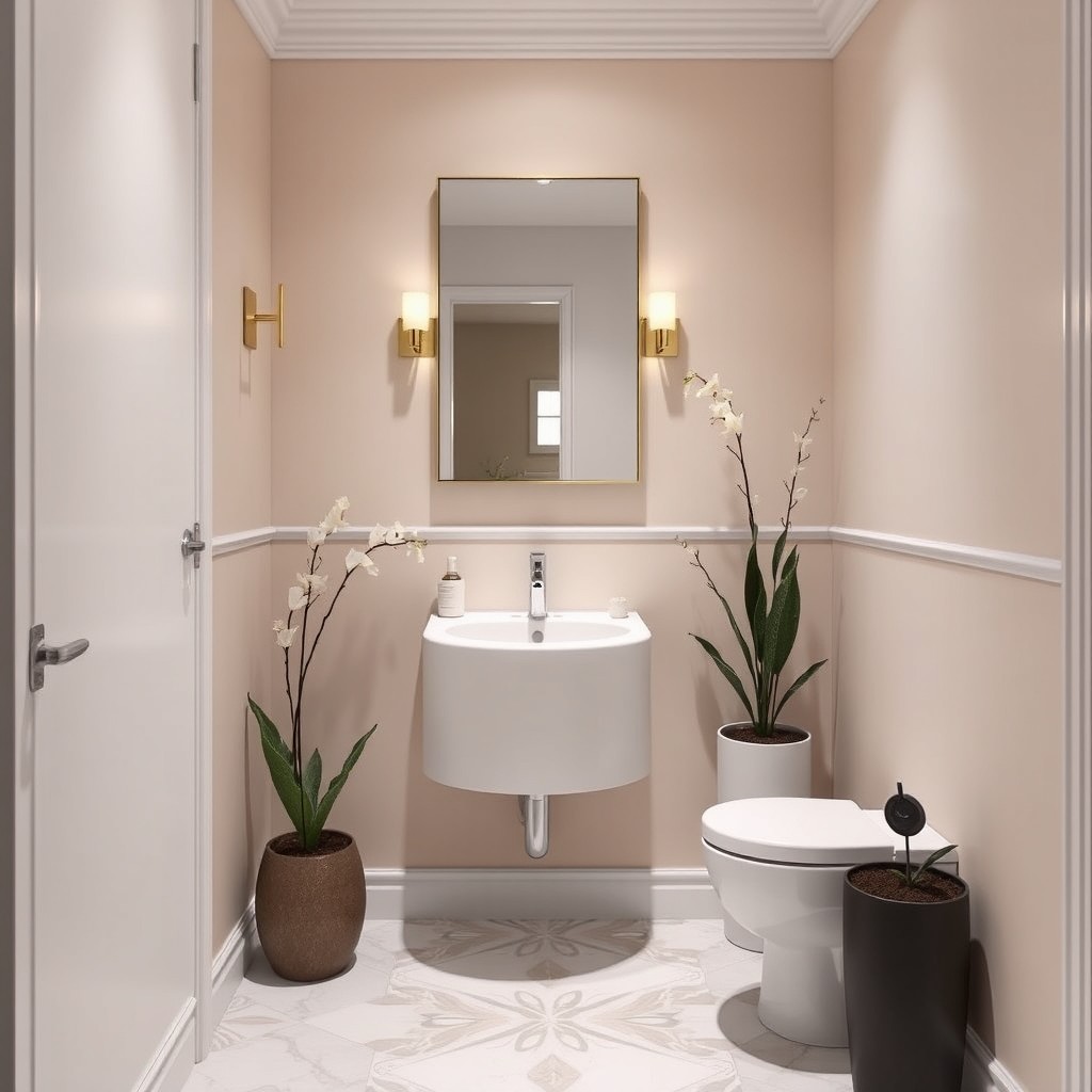 A beautifully designed small bathroom space with a corner sink, measuring 70 cm in width and 2