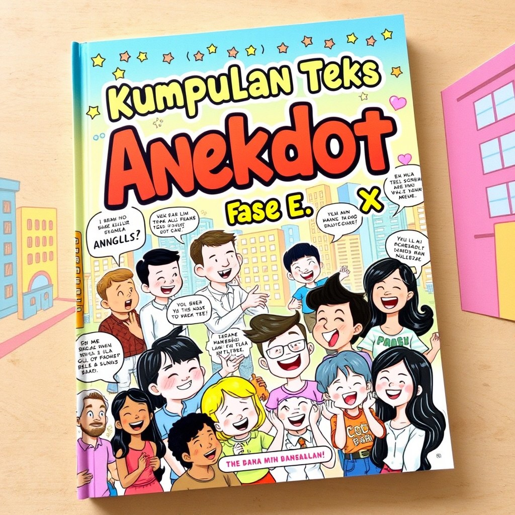 A vibrant comic book cover for 'Kumpulan Teks Anekdot X Fase E