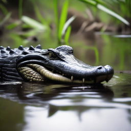 A captivating, high-quality photograph of a real crocodile displaying a unique panda-like coloration