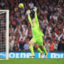 A goalkeeper heroically saving a ball during the final match, with ecstatic crowd reactions