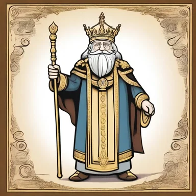 The cartoon depicts the mesne lord as a larger-than-life figure, wearing a crown and holding a staff symbolizing his dominion over his loyal subjects.