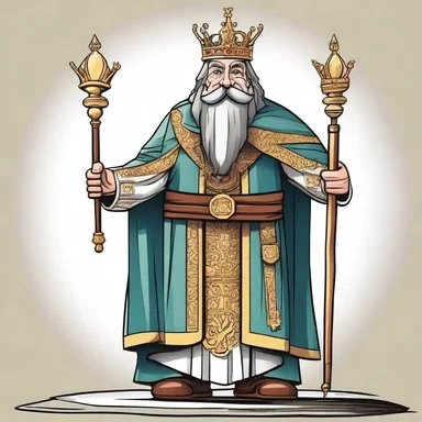 The cartoon depicts the mesne lord as a larger-than-life figure, wearing a crown and holding a staff symbolizing his dominion over his loyal subjects.