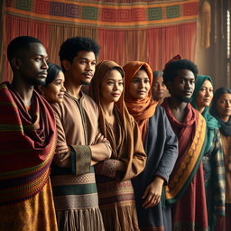 A conceptual digital painting that beautifully illustrates the theme of unity among diverse ethnic backgrounds