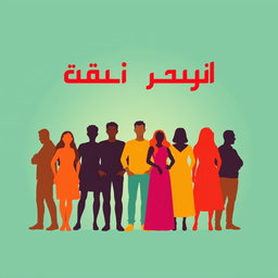 A modern graphic poster design featuring silhouettes of diverse individuals standing together, embodying unity and strength