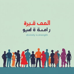 A modern graphic poster design featuring silhouettes of diverse individuals standing together, embodying unity and strength