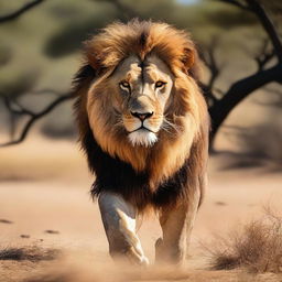 A striking real-life photograph of a muscular lion in its prime