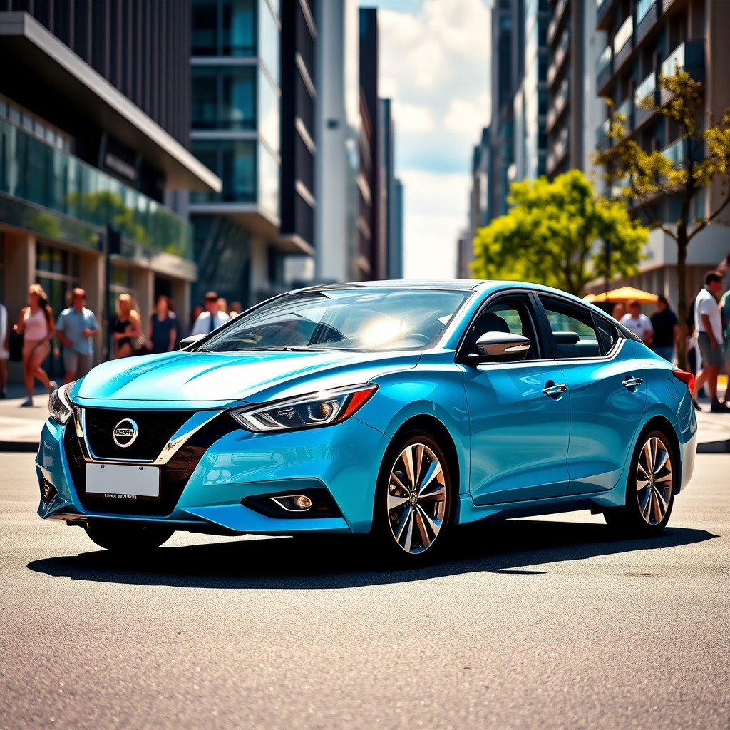 A Nissan Teana J32 in a stunning Tiffany Blue color, showcasing the elegant and sleek lines of the vehicle
