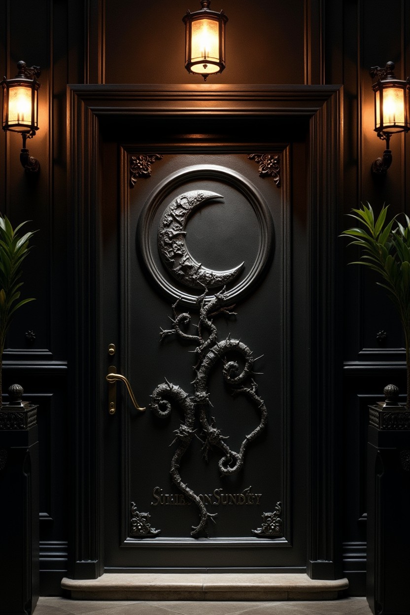 A majestic metal door positioned outside of an exclusive club, showcasing intricate details