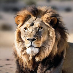 A high-quality, real-life photograph capturing a muscular lion in its prime