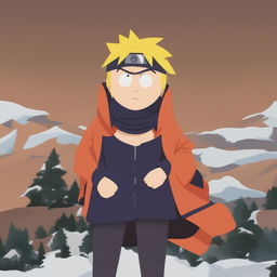 A digital art image depicting Naruto Uzumaki from Naruto in the classic South Park style