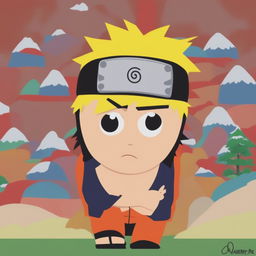 A digital art image depicting Naruto Uzumaki from Naruto in the classic South Park style