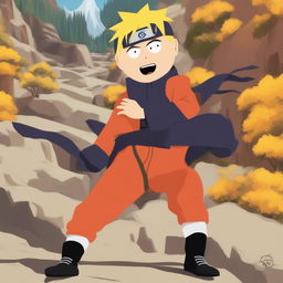 A digital art image depicting Naruto Uzumaki from Naruto in the classic South Park style