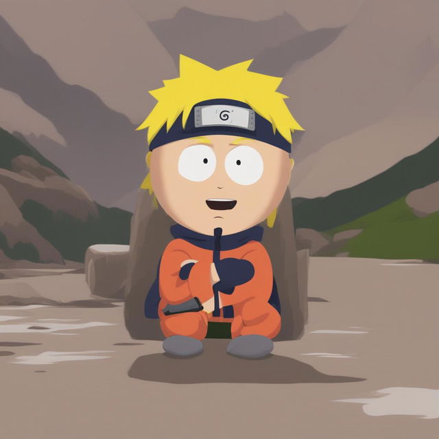 A digital art image depicting Naruto Uzumaki from Naruto in the classic South Park style