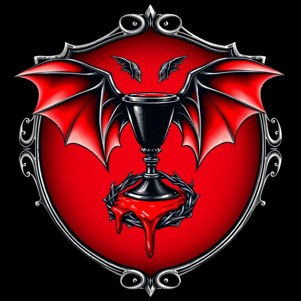 A shield crest featuring intricate gothic curves, elegantly bordered in antique silver