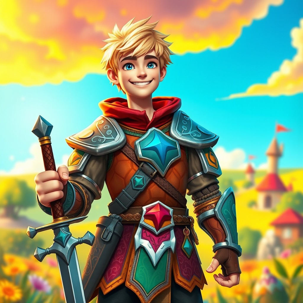 A cheerful warrior standing at 1
