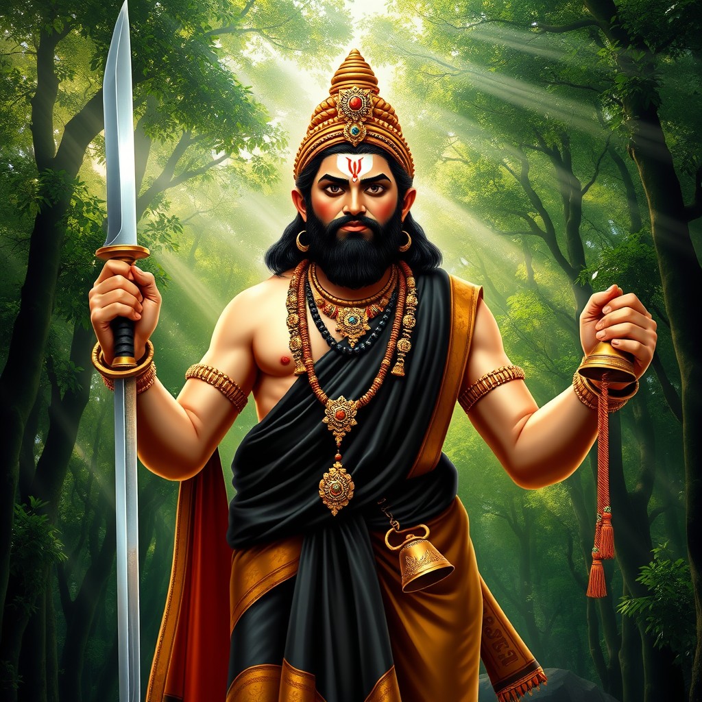 An artistic representation of Lord Ayyappa, depicted with a serene and powerful expression
